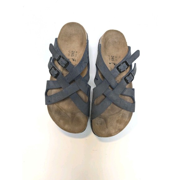 Birki’s Birkenstock Sandals Calais Navy Criss Cross Sz 38 Women's 7 M5 Narrow - Picture 1 of 10